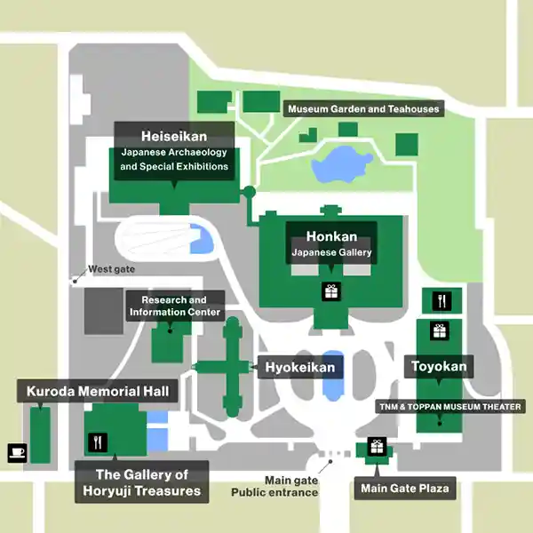 This illustration is a map of the Tokyo National Museum grounds.