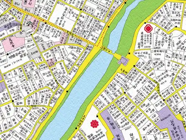 江戸切絵地図の写真です。牛込濠が表示されています。
