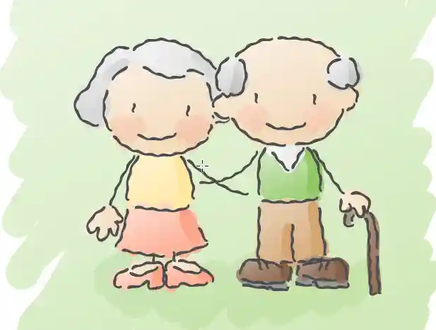 手をつないでいる高齢の夫妻のイラストです。ふたりとも穏やかな笑顔です。
