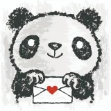 ハートで封印した手紙を持ったパンダのイラストです。パンダは微笑んでいます。